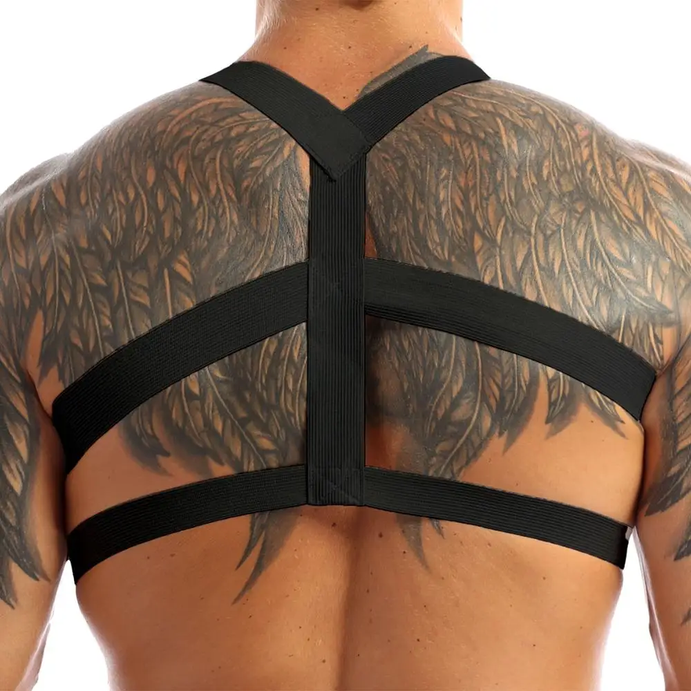 Men Sexy Elastic Band Harness Gay Erotic Tank Hollow Chest Bandage Gothic Exotic Muscle Harness Punk Night Club Party Costume