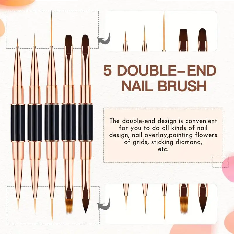 5 Pcs Double-Ended Nail Art Brushes Liner Detail Thin Brushes Nail Drawing Pen 3D Nail Art Decorations At Home DIY Manic