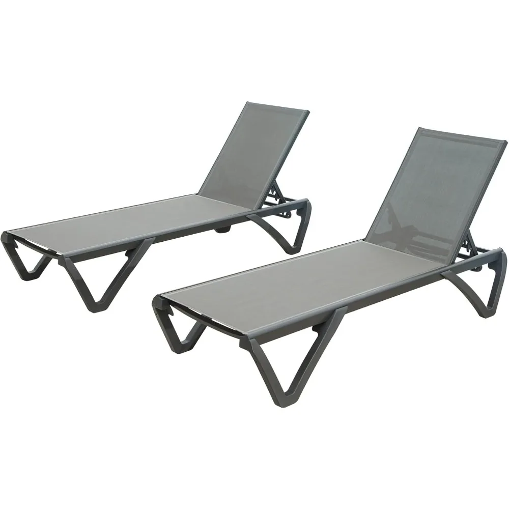 

Outdoor Aluminum Adjustable Chaise Lounge Chairs,Texitilene Sun Lounger with Wheels, Stackable Patio Pool Chairs for Beac