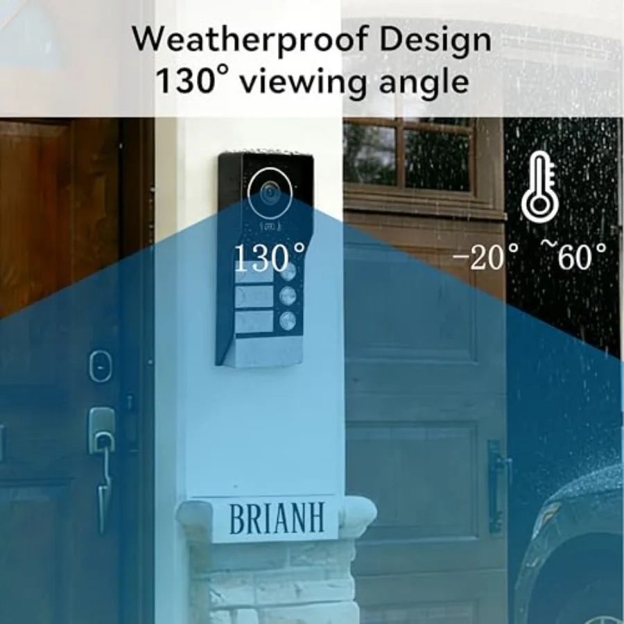 Apartment video intercom system for 3-unit buildings, metal housing, black, wired 7-inch touch screens, 1080P camera, dual-band