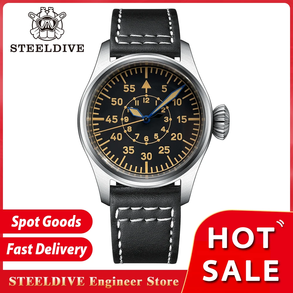 

STEELDIVE NEW Luxury Mechanical Watch SD1928B Sapphire Mirror Big Crown Swiss Luminous 316L Stainless Steel Dive NH35 Wristwatch