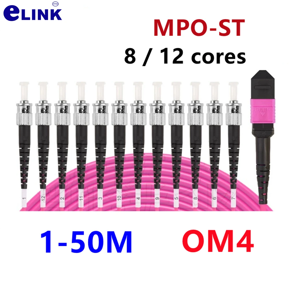 

MPO-ST fiber patchcord type A 8/12/24 cores OM4 female MM 1-50m10m MTP-8ST 12ST fiber breakout 8C 12C ftth jumper FTTH ELINK