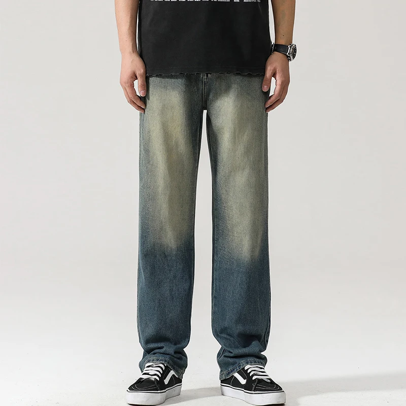 

Autumn and winter new jeans men's straight leg loose American fashion brand retro washed wide leg pants men clothing jeans men