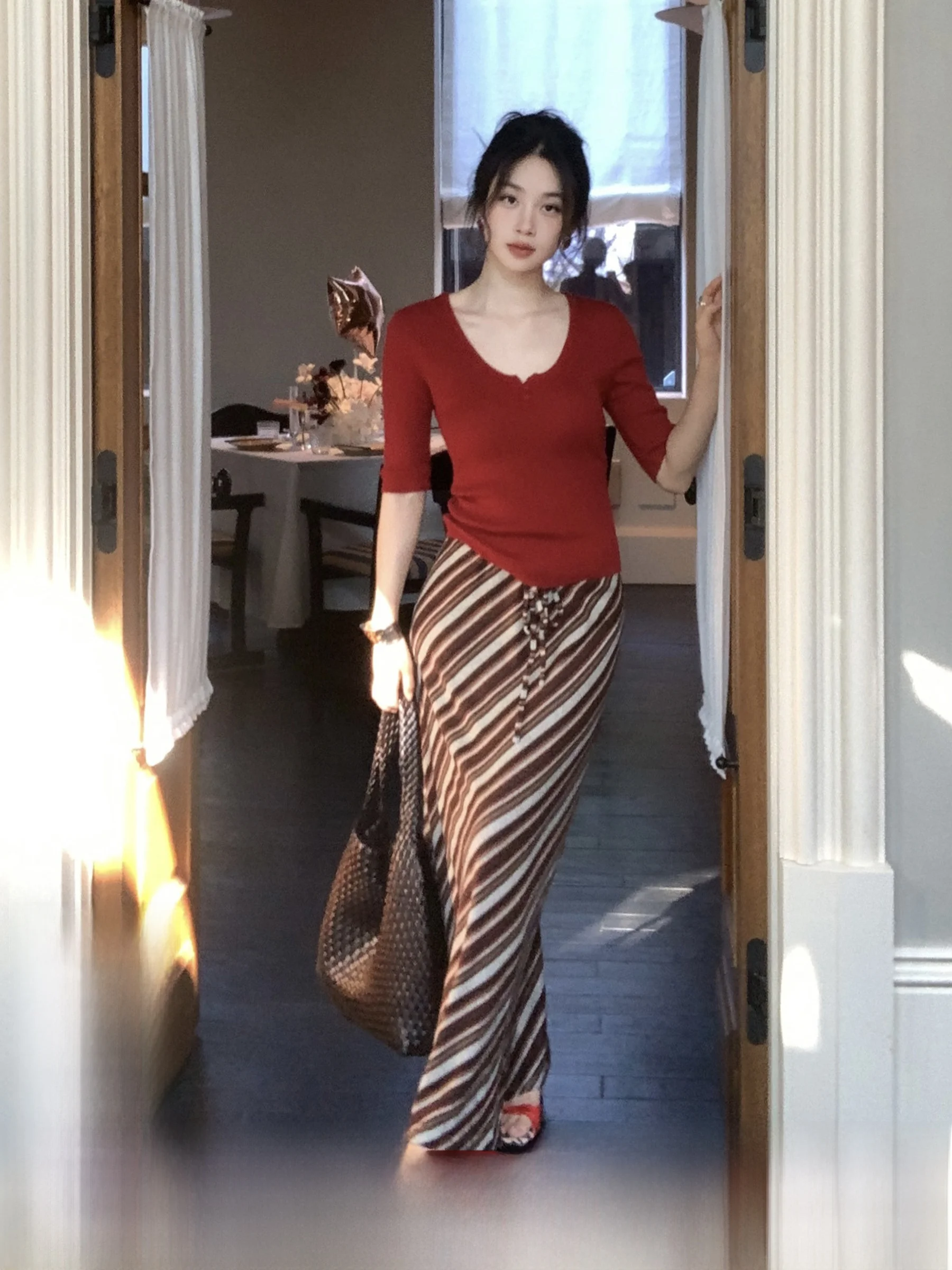 

Новая женская прямая юбка-труба SYT в ретро-стиле Гонконга с поясом и завязками, с высокой талией, для повседневной носки