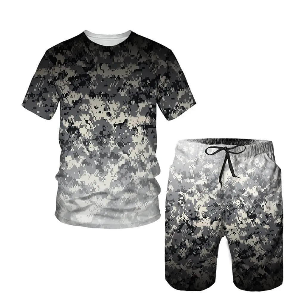 

Summer Tracksuit Set For Men Camouflage Short Sleeve T Shirt Shorts 2 Piece Set Oversized Casual Trendy Sportwear Outfits Clothe