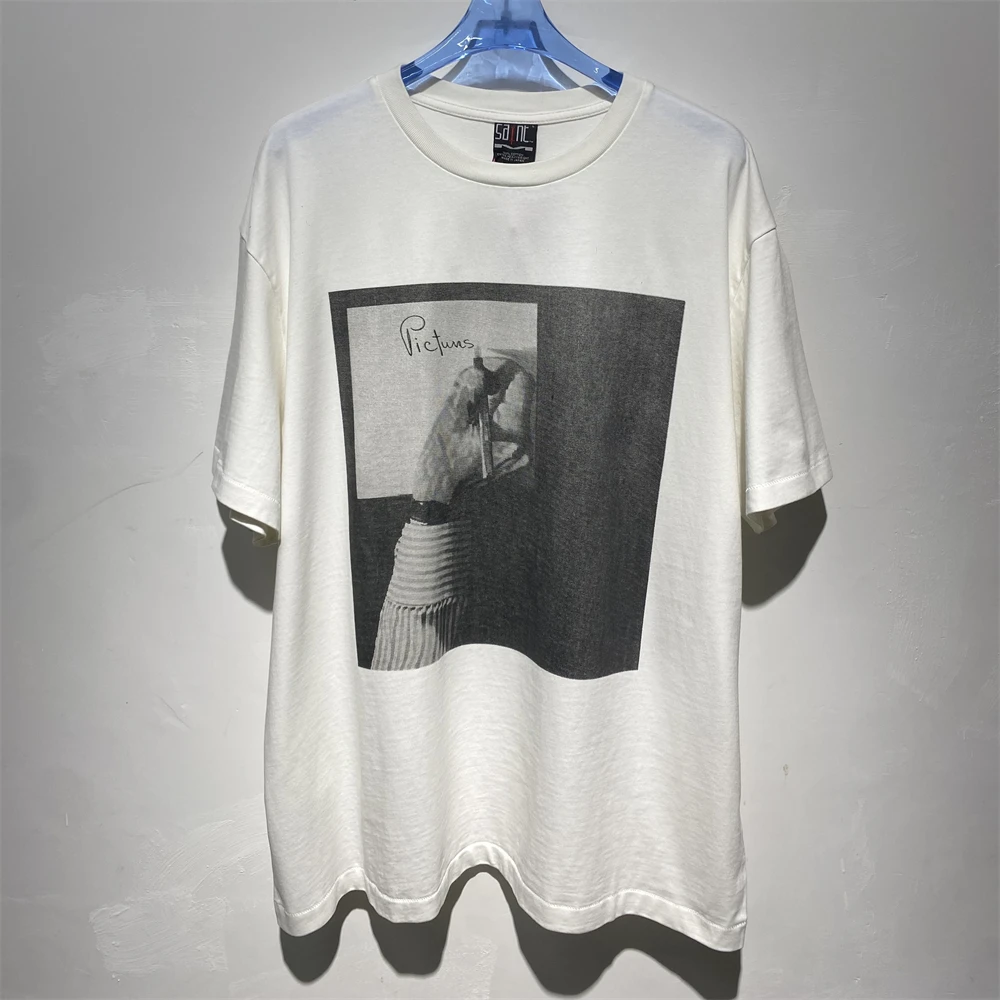Vintage SAINT Black and white photo retro print T Shirt For Men Women Heavy Fabric Tee Tops T-Shirt