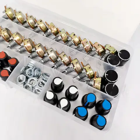 20 set/förpackning WH148 15 mm enkelpotentiometersats B5K/10K/20K/50K/100K med vred och axelmuttrar 10 best sales 10k potentiometer - №3