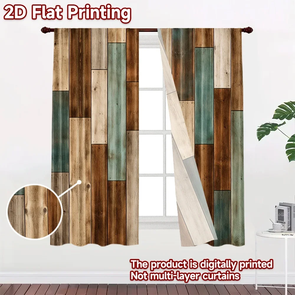 Rustic Wood Grain Curtains 2pcs Set Digital Print Farmhouse Style Drapes Industrial Window Curtains Living Room Decor