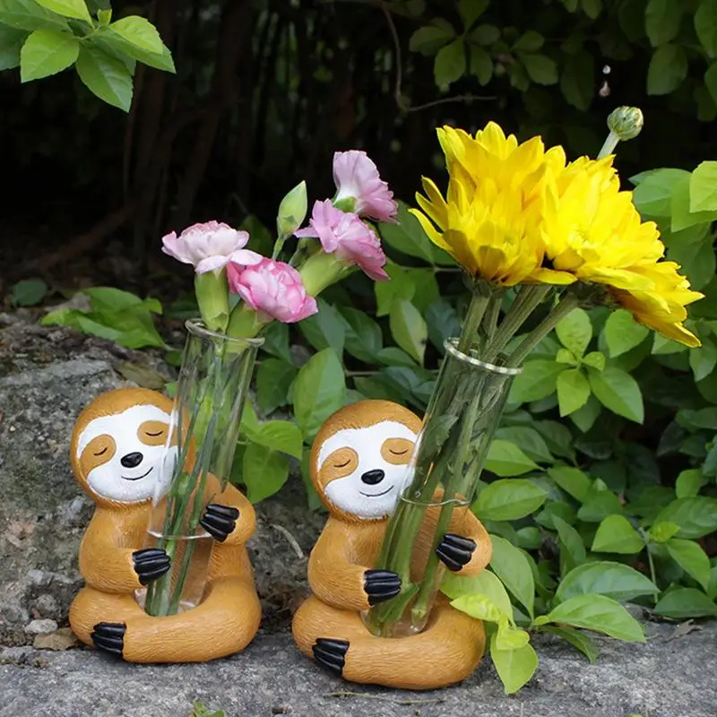 Animal Planters in Sloth Hug Glass Test Tube Vase Mini Flowerpot Succulent Planter Sloth hug Plants Planter for Home Garden