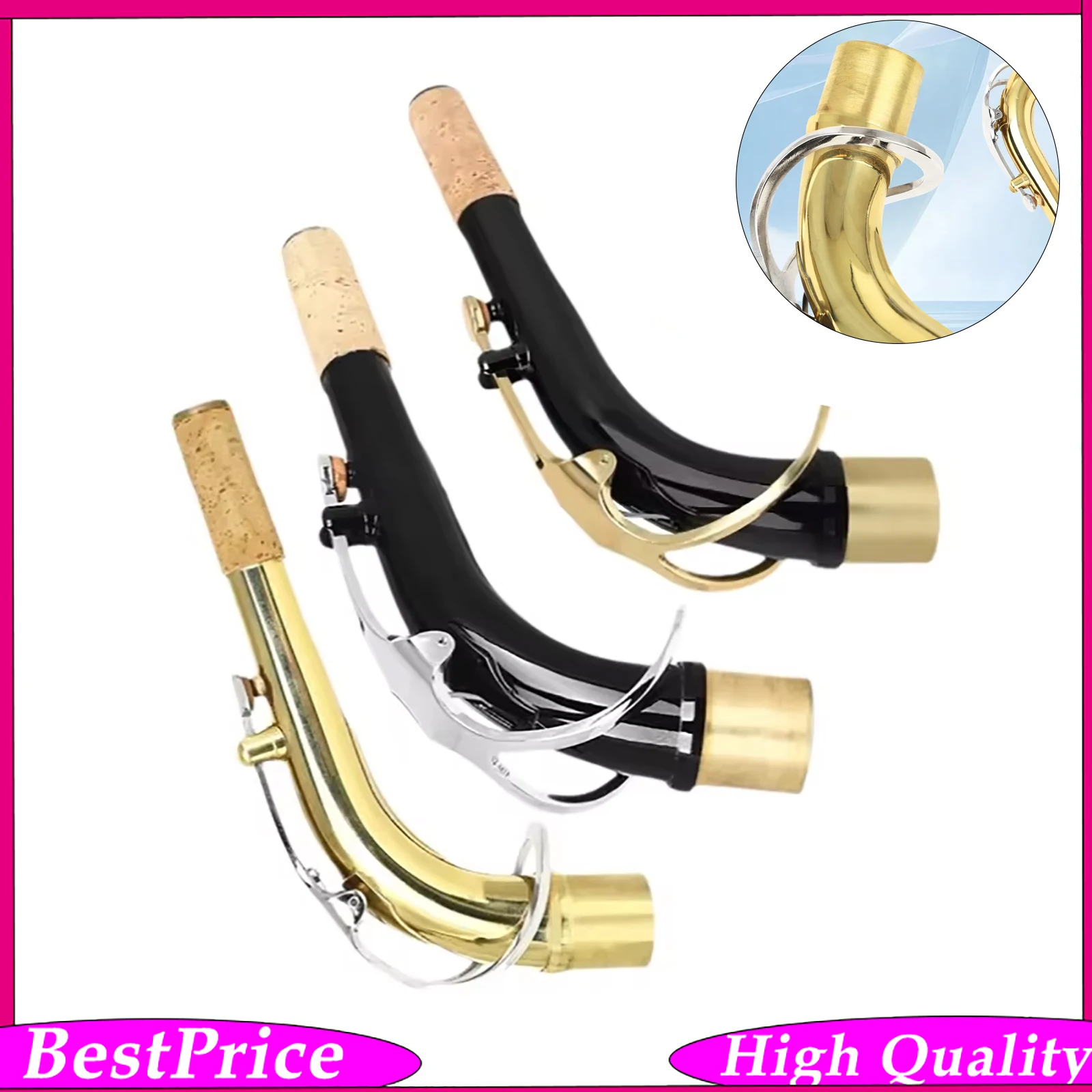 Alto Saxophone Bent Neck Brass Gold Silver Neck Two Tone Plating Replacement Parts Durable Alto Sax Neck for Stage Studio ﻿