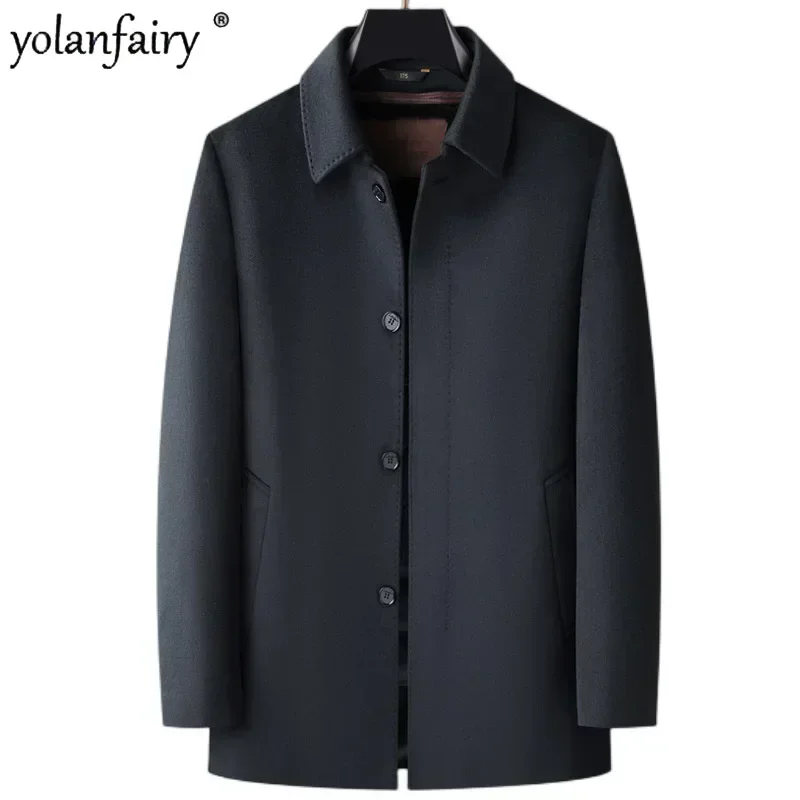 Fashion Cashmere Coat Men\'s Jacket Winter Down Rabbit Fur Linner Wool Jackets for Men Thick Warm Business Wool Clothing Male FCY