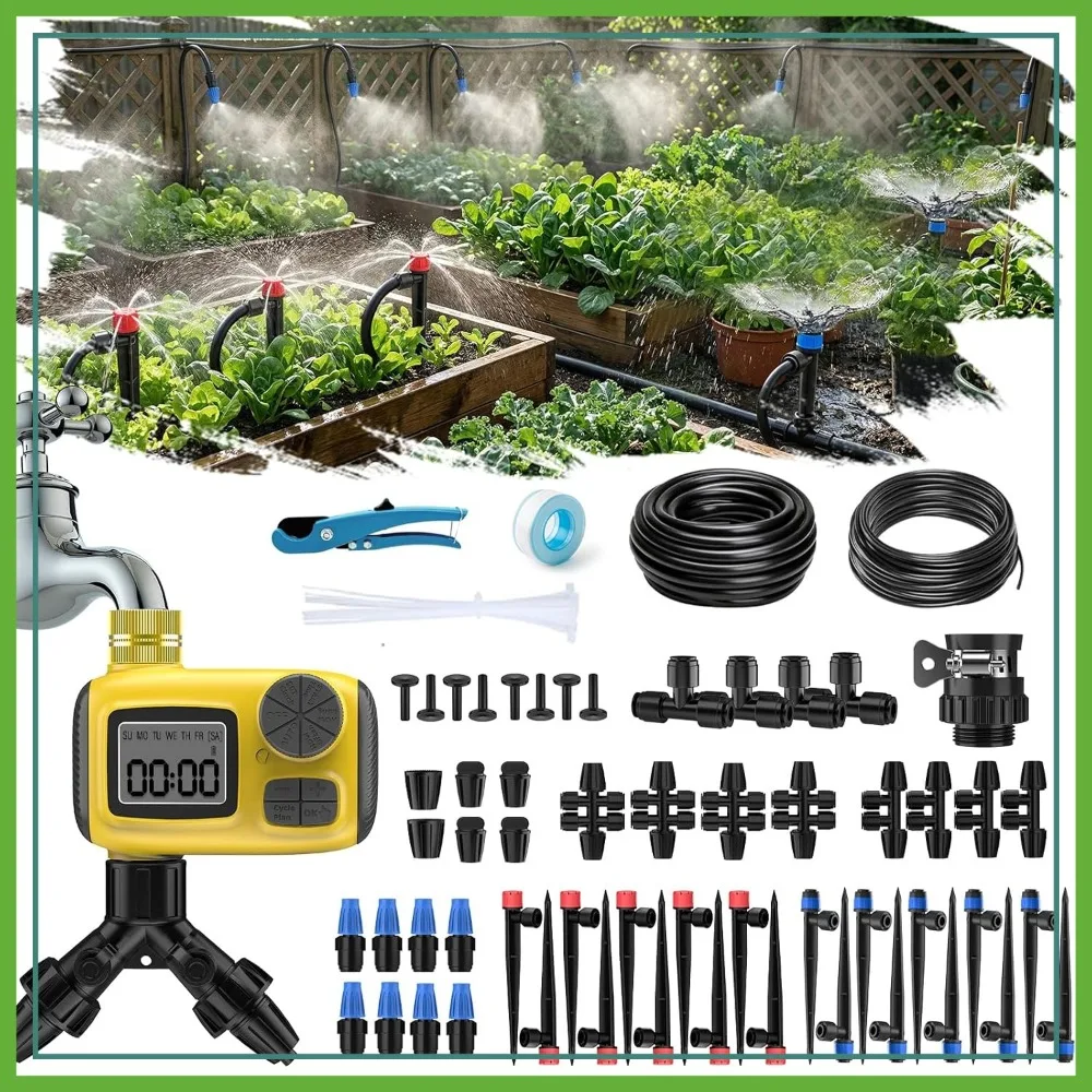 

165FT Drip Irrigation System with Timer, Automatic Watering Kit for Garden, Lawn, Greenhouse, Raised Beds