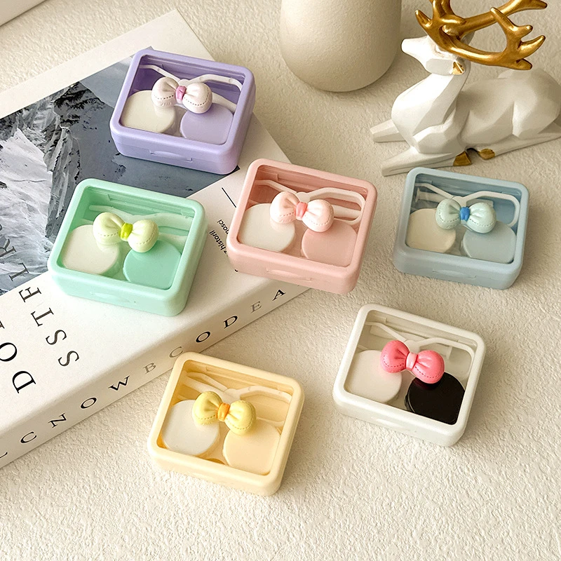 Macaron Contact Lenses Case Bow DIY  Contact Lens Case Companion BoxGirls Cute Travel Transparent Contact Lens Box