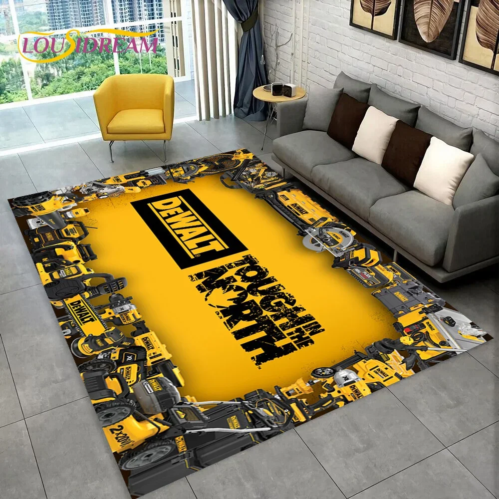 3D DEWALT Electric Tools Logo Area Rug,Carpet Rug for Living Room Bedroom Sofa Doormat Decoration, Kids Non-slip Floor Mat Moto
