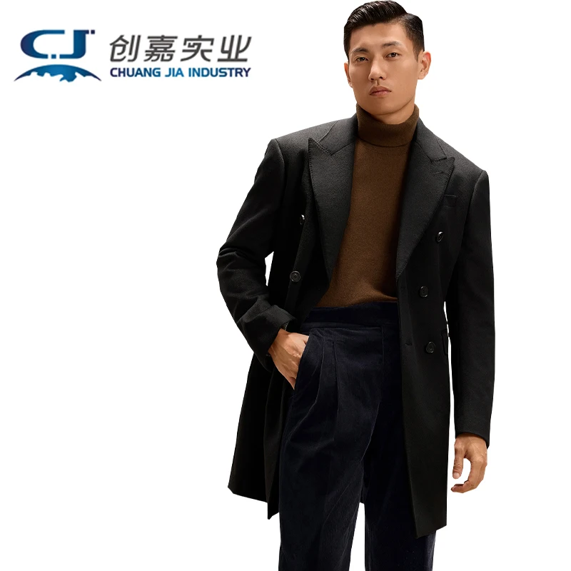 

Двустороннее шерстяное мужское пальто, кашемировое повседневное деловое пальто средней длины с двойной пуговицей, классическая мужская одежда в деловом стиле