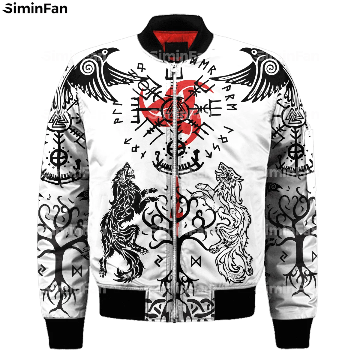 Viking Odin Raven Fenrir Wolf Tattoo 3D Printed Bomber Jacket Men Winter Coat Female Outwear Unisex Streetwear Quilted Cotton 01