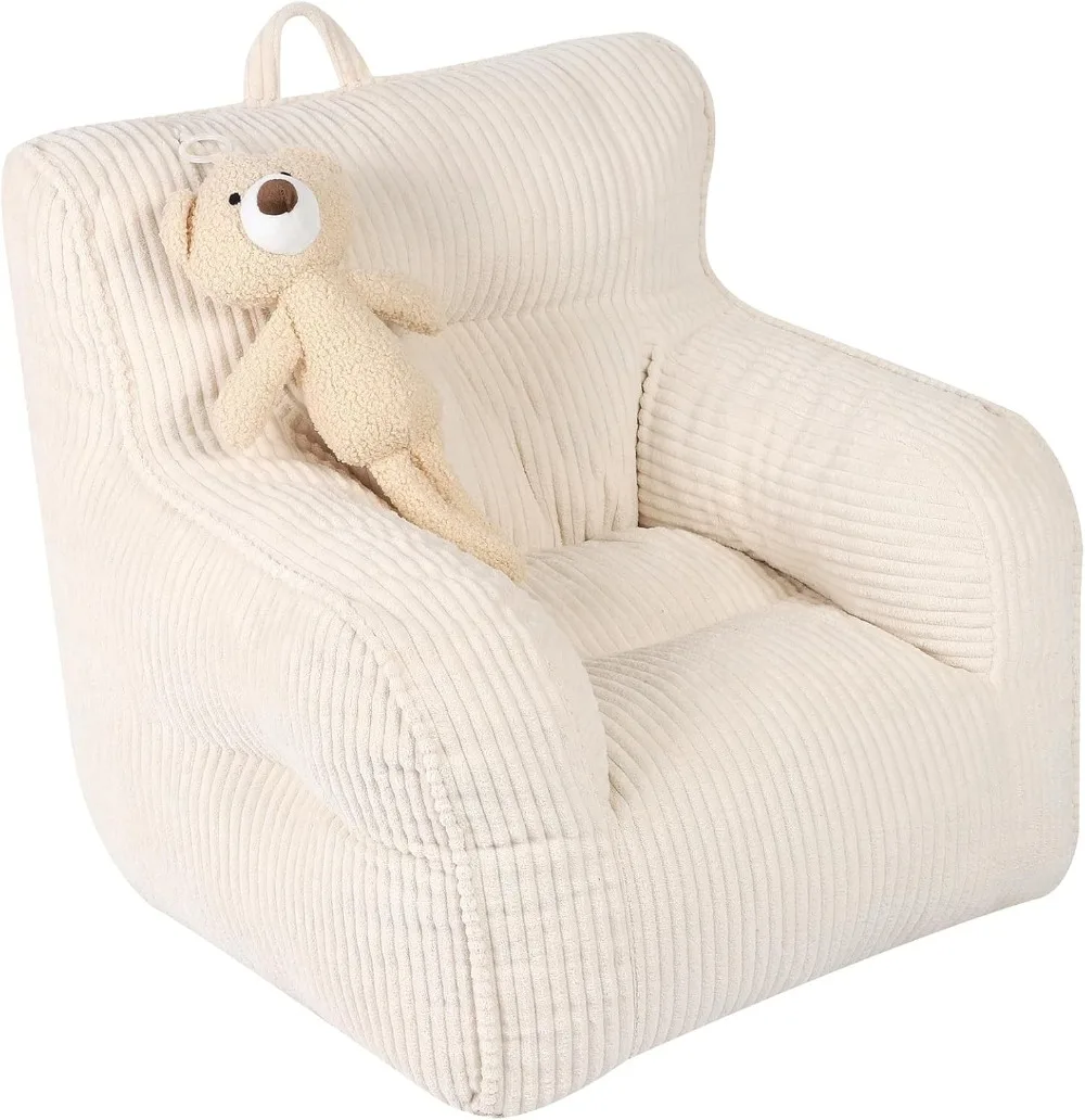 Kids 'Bean Bag Chair com um urso de pelúcia, confortável cadeira da criança para meninos e meninas, bege, adequado para sala de jogos infantis