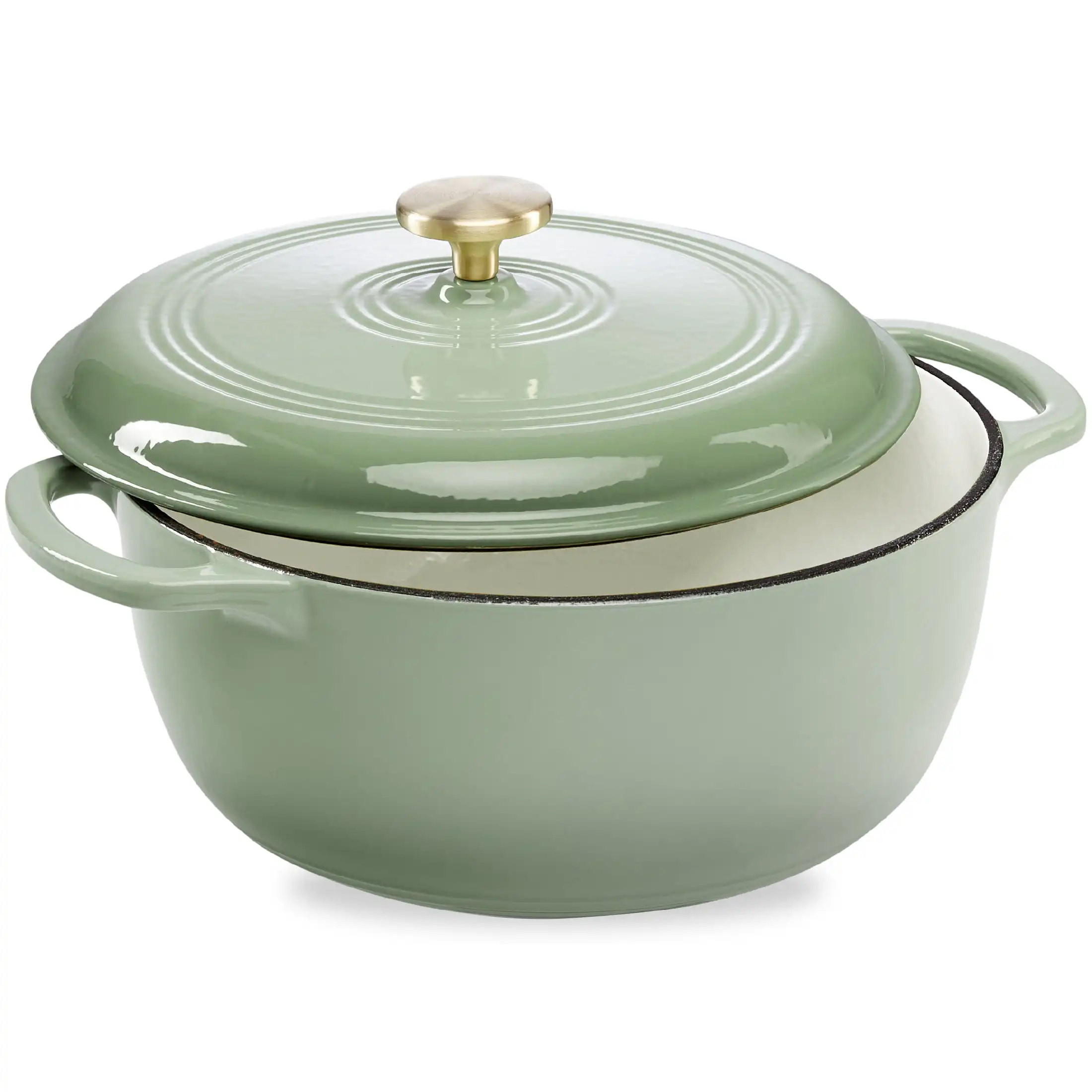 6 Quart Enamel Cast-Iron Dutch Oven, Heavy-Duty Cookware w/ Dual Handles, Lid - Sage Green