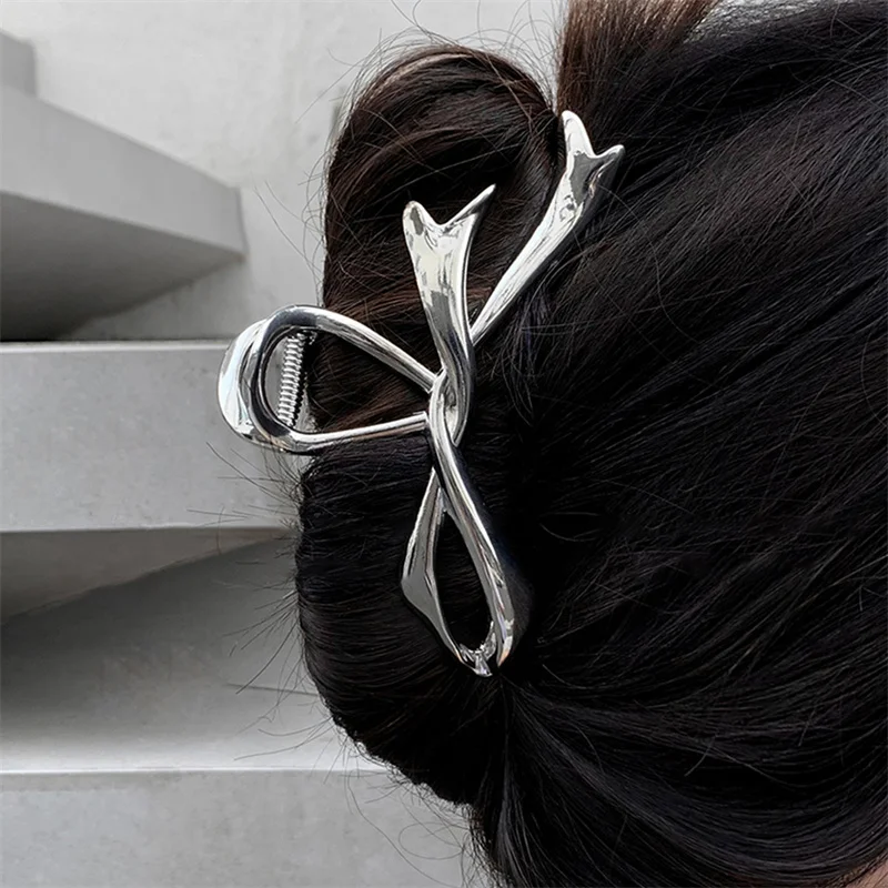 AISHG Y2k Bow Strap Hair Clips Women Korean Metal Geometric Grab Cawl Clips High Ponytail Grip Hairpin Girls Hair Accessories