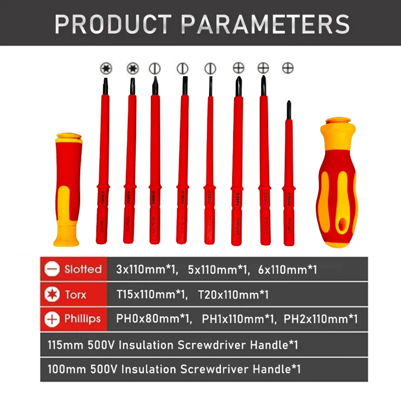 10 In 1 Interchangeable Blade 500V Insulated Screwdriver Set With Case Magnetic High Hardness Home Electricians Repair Tools