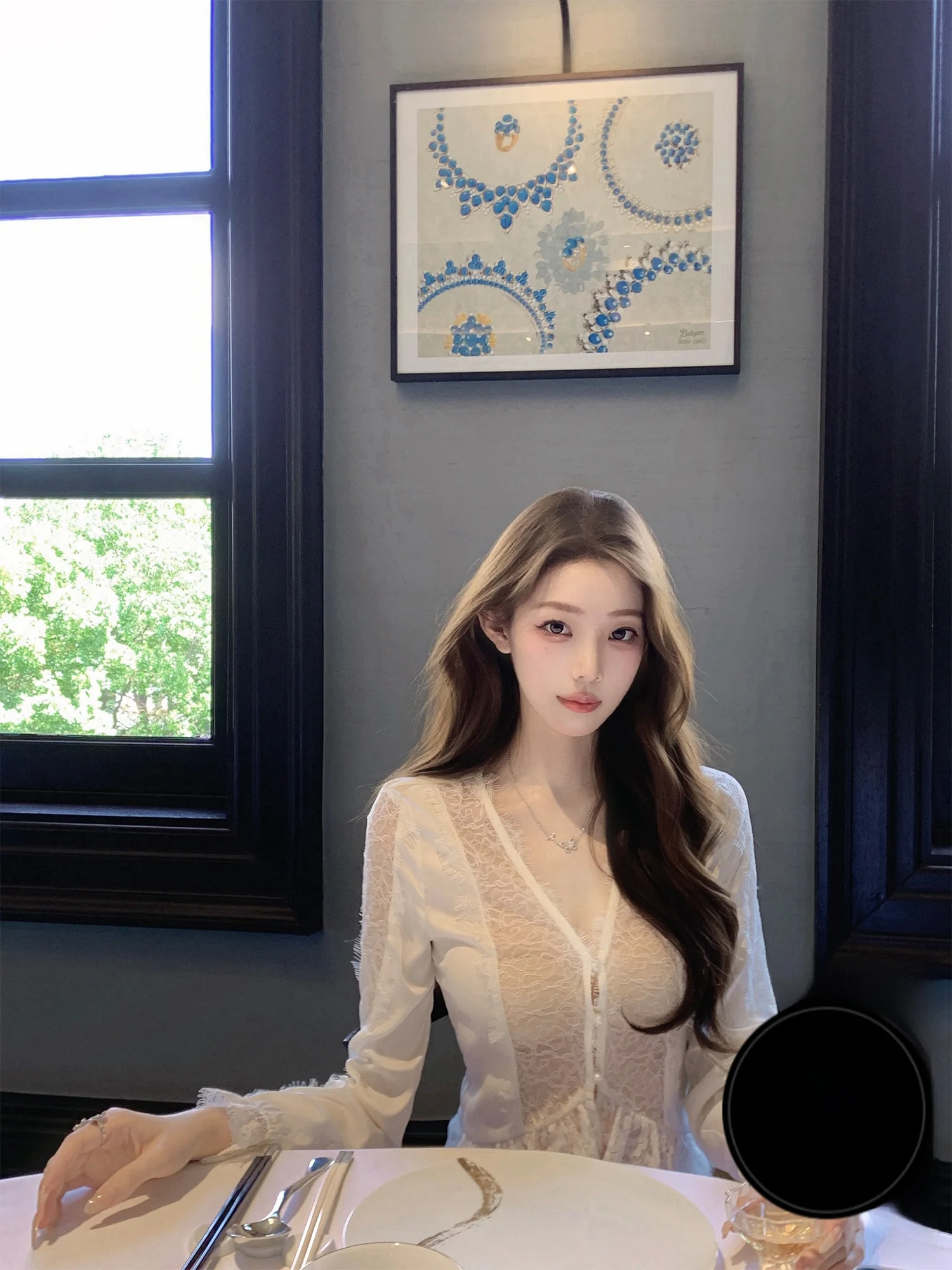 

Kubiliv Luxury Lace Trim Satin Long Sve V-Ne Women's irt Cardigan Ele Korean Sle Commute Faion Daily Wear