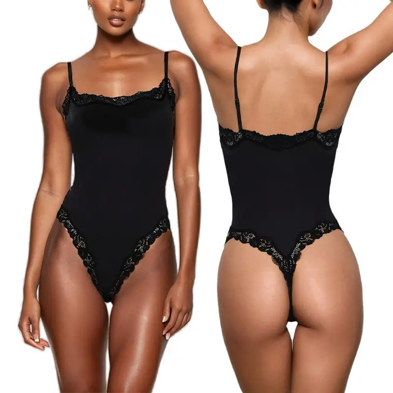

Sexy Summer Y2k Lace Bodysuit Shapewear Women Body Shaper Compress Tops Spaghetti Strap Jumpsuit Slimming Bodycon Open Crotch