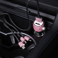 New Bling USB Car Charger 5V 2.1A Dual Port Fast Adapter Pink Car Decor Car Styling Diamond Car Interior Accessories For Woman