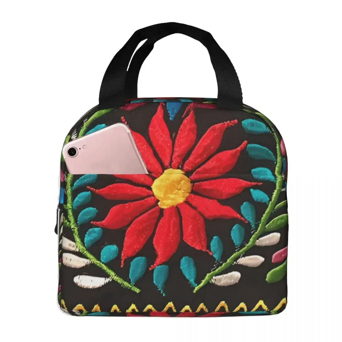 

Mexican Style Flowers Lunch Bag Box Children Aluminum Foil Portable Lunchbox