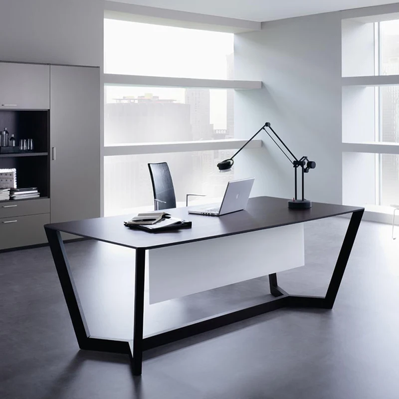 Simple black oak desk Modern light luxury solid wood Double computer Office home Commercial writing desk