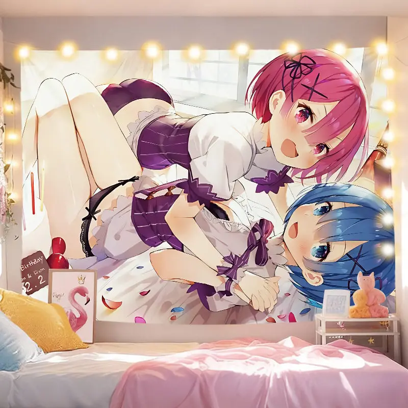 Anime Rem Tapestry 'Zero Starting Life in Another World' Aesthetic Wall Cloth Headboard Decor for Bedroom Dorm Room