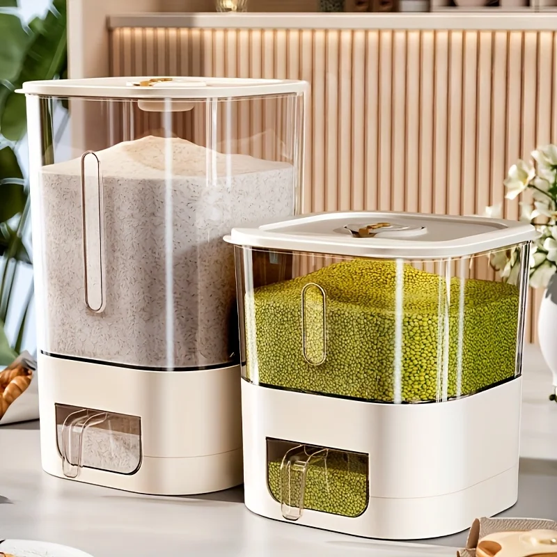14LB Rice Dispenser, Large Grain Container Storage with Lid Measuring Cylinder Household Cereal Dispenser Bucket for Kitchen Soybean