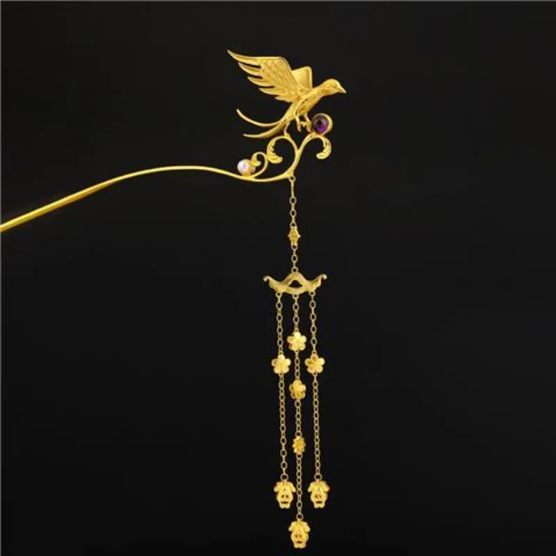 Original Design Gold Plated Copper Magpie Hairpin Vintage Step Shake Hair Accessory for Hanfu Traditional Wedding Festival Gift
