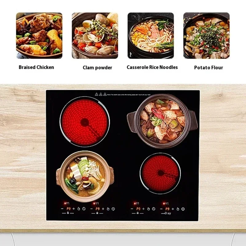High Power  Electric Cooker Induction Cooker Hob Commercial Four-head Built in Cooking Unit Electric Stove Cooktop.