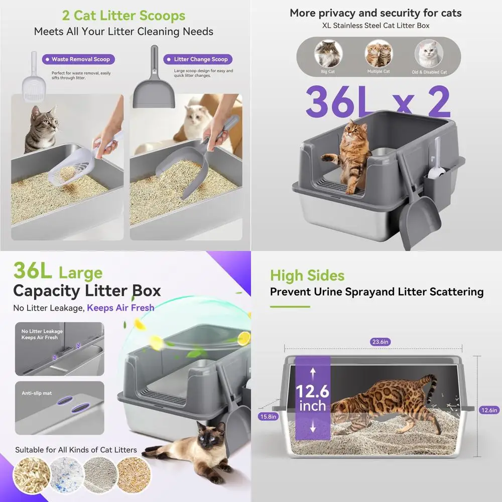

Extra Large Enclosed Metal Cat Litter Box with High Sides for Odor Control and Easy Cleaning, Grey