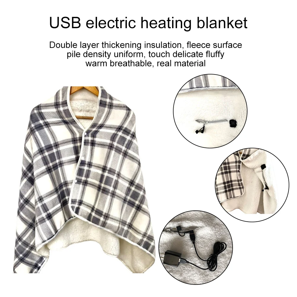 140x80CM Electric Blanket 5V USB Electric Blanket Home Office Back Knee Warmer Heating Blanket 3 Heat Settings Wearable