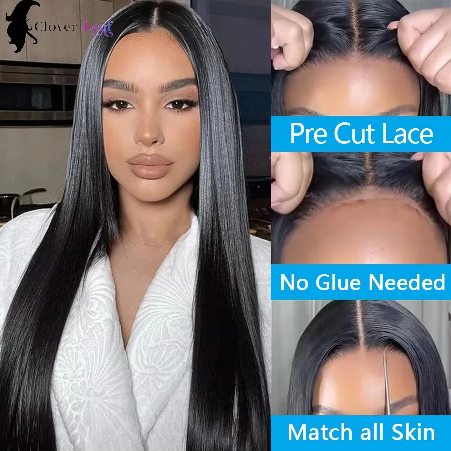 24inch Glueless Wig Human Hair Ready To Wear Straight 4x4 Pre-Cut Glueless Wigs Pre-Plucked Top Brazilian Wigs for Women