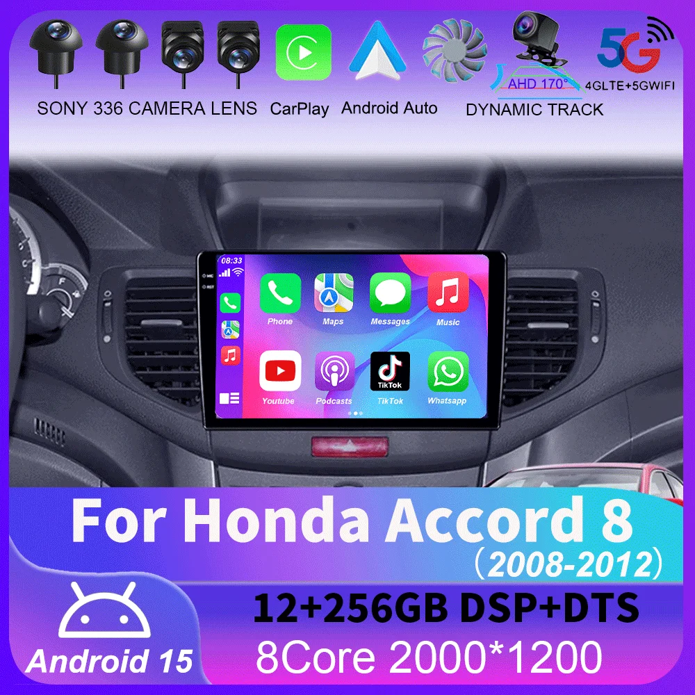 

Android 15 For Honda Accord 8 2008 - 2012 Carplay Auto 4G+WIFI GPS Car Radio Navigation Multimedia Video Player Stereo BT