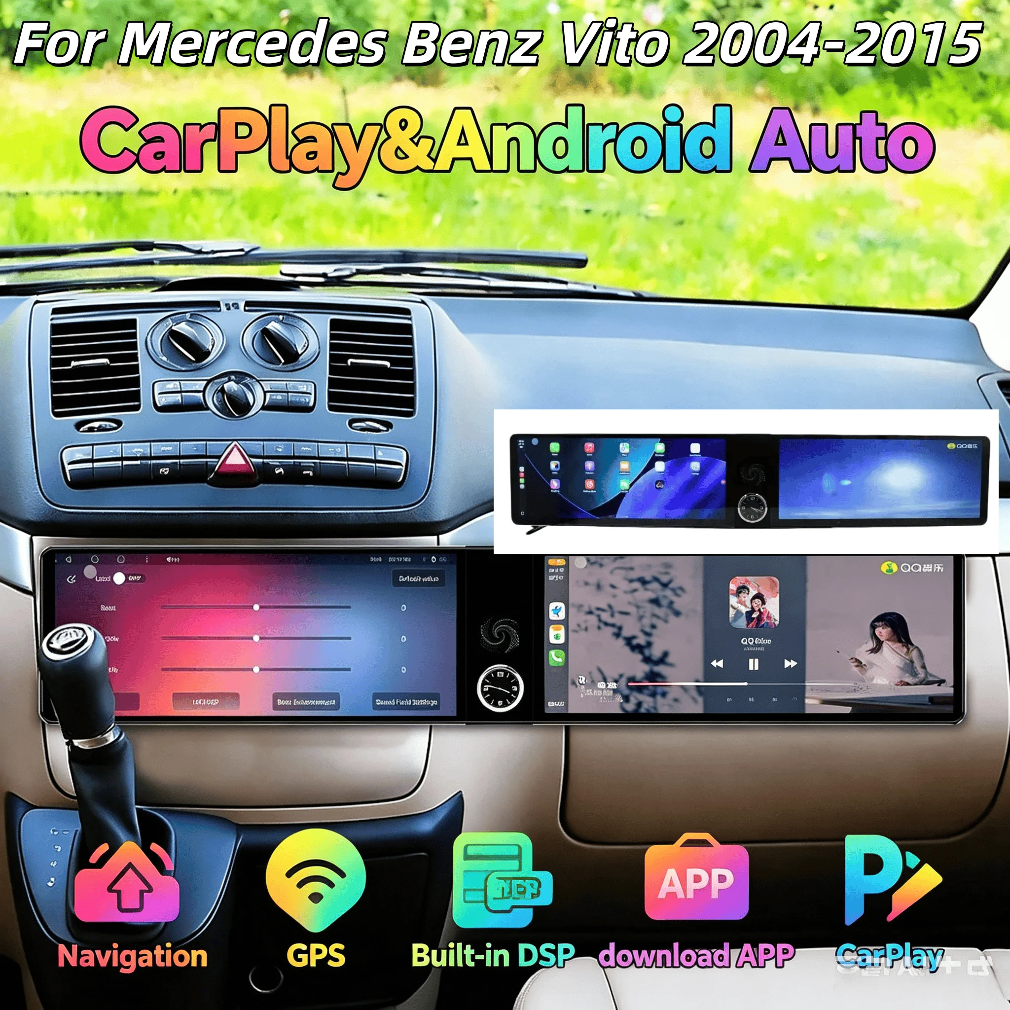 Dual 12.3” For Mercedes Benz Vito Viano 2004-2015 Carplay Android GPS Navigation Multimedia Player Radio Wireless Head Unit 4G