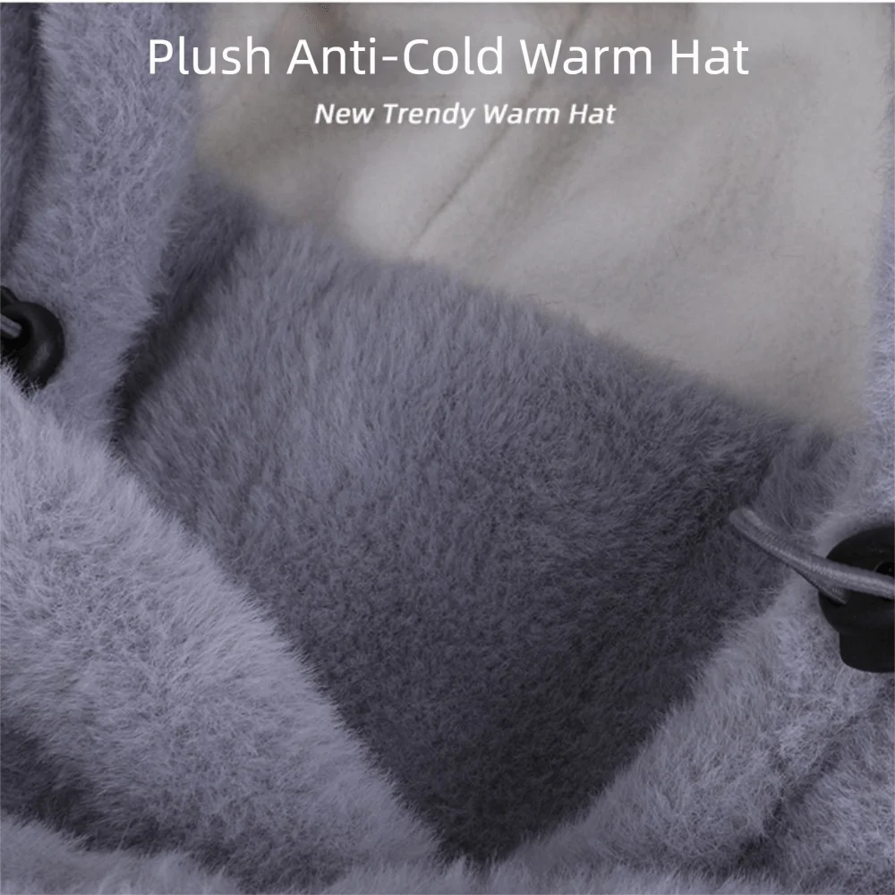 Fashion Fleece Seal Hooded Scarf 3 in 1 Cute Earflap Hat Thickened Solid Color Mask Pullover Hat Outdoor