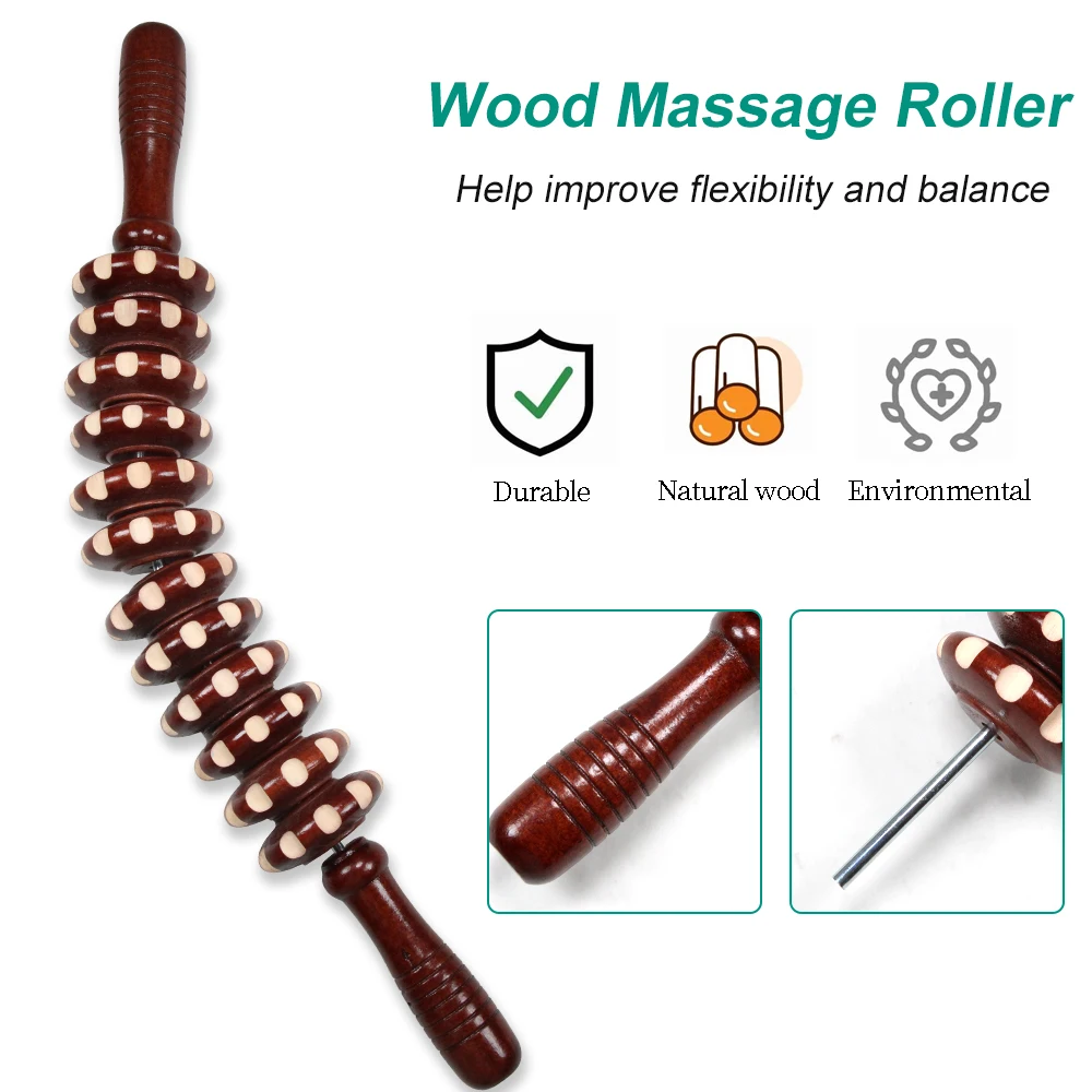 Rolo de massagem de madeira para redução de celulite e tensão muscular, rolo corporal multifuncional para cintura e coxa, 1pc