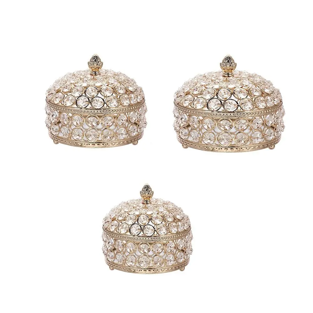 صندوق مجوهرات كريستال فاخر متألق من الزجاج معكوسة وقلادة وخاتم عرض حافظة مستديرة الكنز الصدر القرط المنظم ديكور المنزل #6