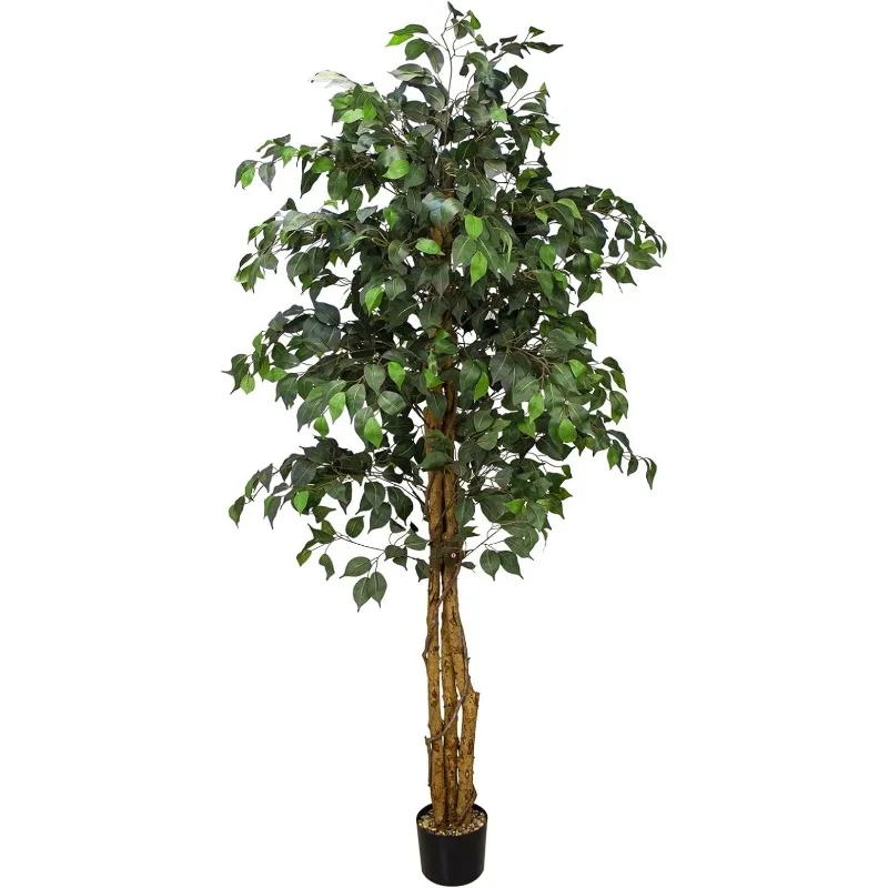 Artificial Ficus Silk Tree with Plastic Nursery Pot, Fake Plant for Living Room Balcony Corner Decor,Indoor-Outdoor Use