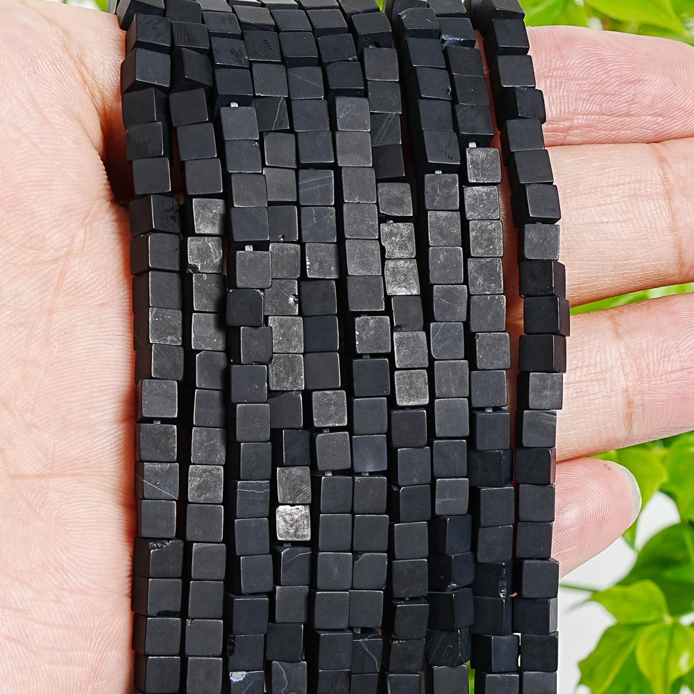4mm Matte Black Onyx Square Cube Beads Natural Gemstone Loose Spacer Beads for Jewelry Making DIY Bracelet Necklace