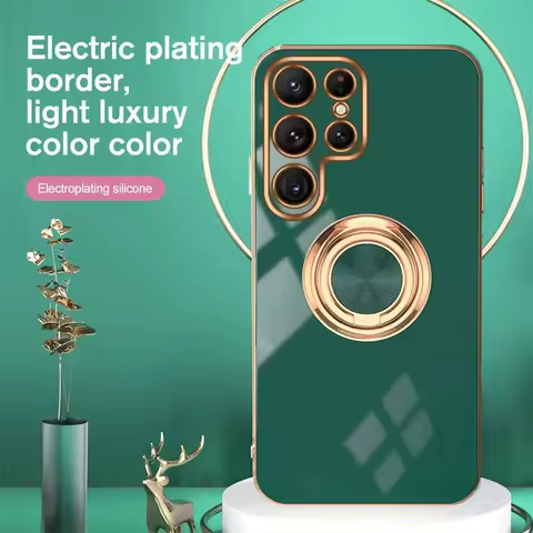 Magnetic Ring Holder Case for Samsung S25 S24 S23 S22 S21 S20 FE Ultra Soft Plating Silicone Cover on Galaxy Note 20 10 Plus