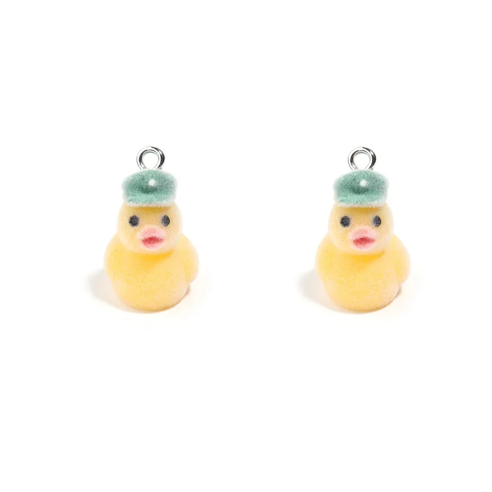 30Pcs 3D Cute Flocked Cartoon Duck Charms Plush Animal Doll Pendant For Phone Bag Keychain Necklace Earrings Diy Jewelry Make