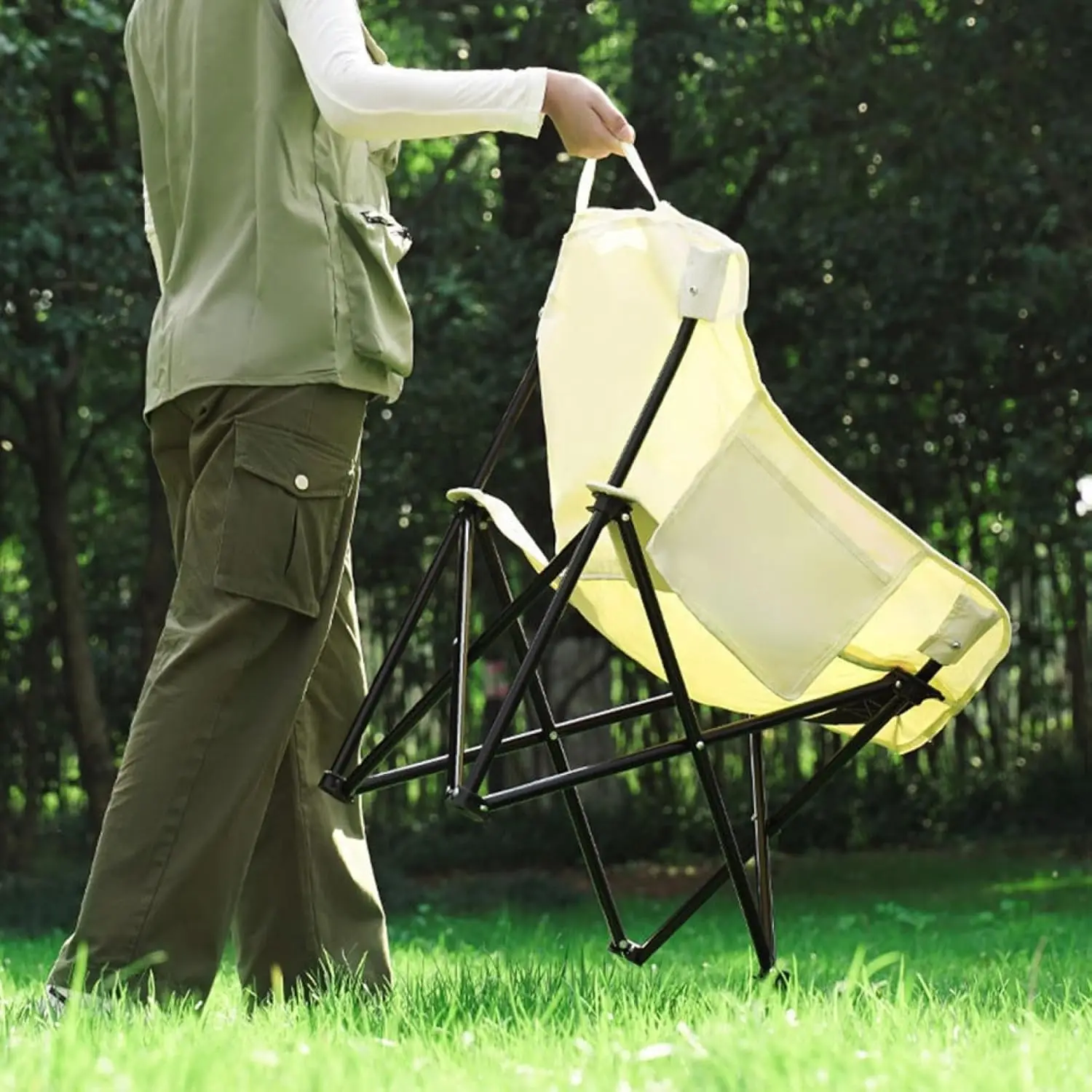 Portable Foldable Camping Chair, Oxford Cloth Outdoor Chair with Side Pocket for Picnic Fishing & Beach image 2