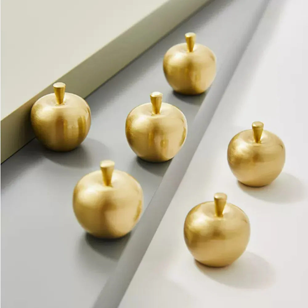 Creative cartoon Apple small knob solid brass drawer Shoe cabinet cupboard wine cabinet furniture decoration handle stain gold