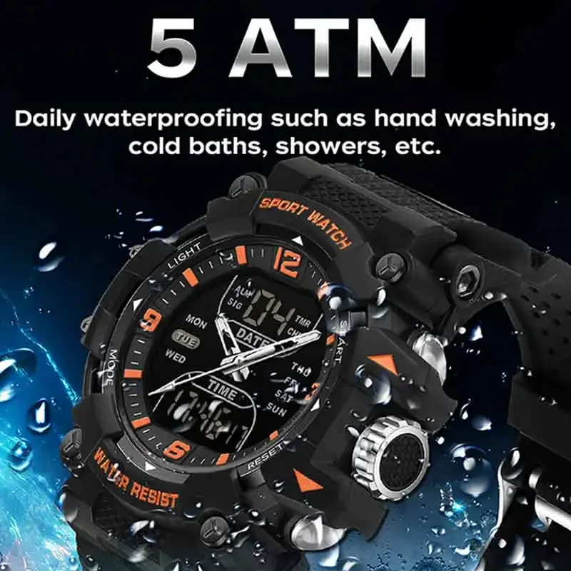 SANDA LED Waterproof  Digital Clock Dual Display Men's Watches Sports Watch Military Man Alarm Stopwatch Quartz Wristwatch Male