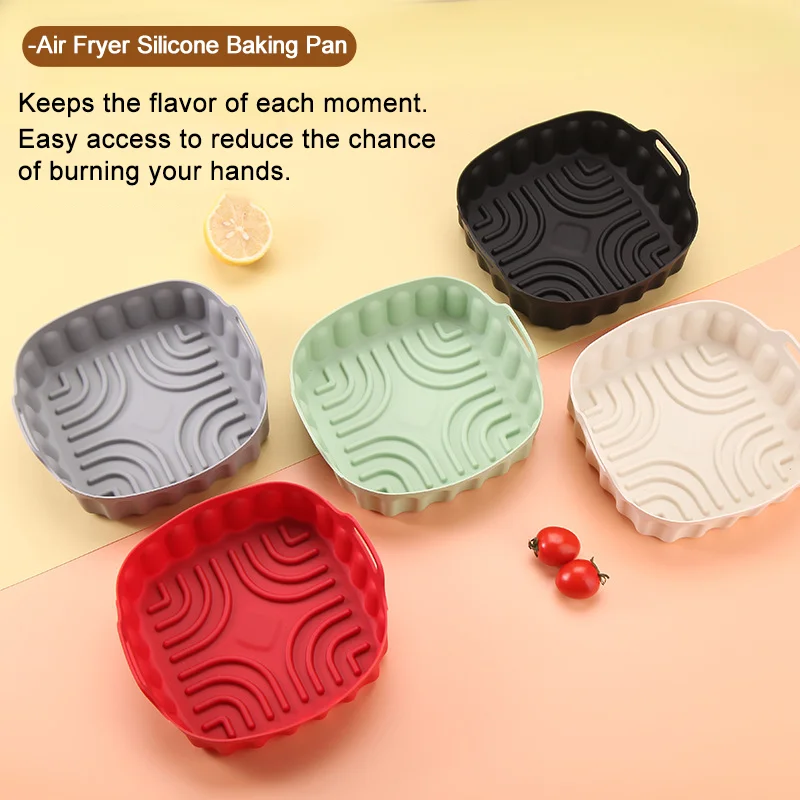 Large Air Fryer Silicone Basket Tray Resuable Square  Airfryer Grill Baking Mold Liner Kitchen Cooking Accessories