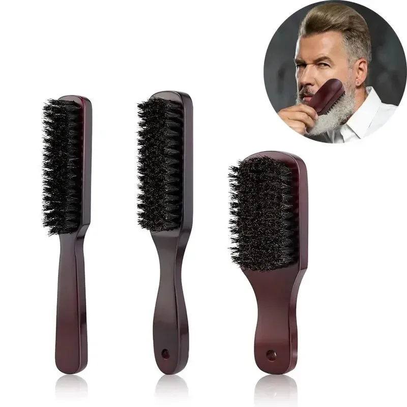 Men Beard Brush Wood Handle Boar Bristle Moustache Cleaning Brush Hairdressing Anti Static Barber Hair Styling Comb Shaving Tool